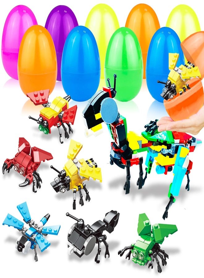 AMENON 12 Pack 3" Large Easter Eggs Filled Stem Building Toys Easter Basket Essential 6 in 1 Transform Insect Building Blocks Basket Stuffers Filler Gifts for Kids Toddlers Boys Girls Eggs Hunt Party Favor - Image 1